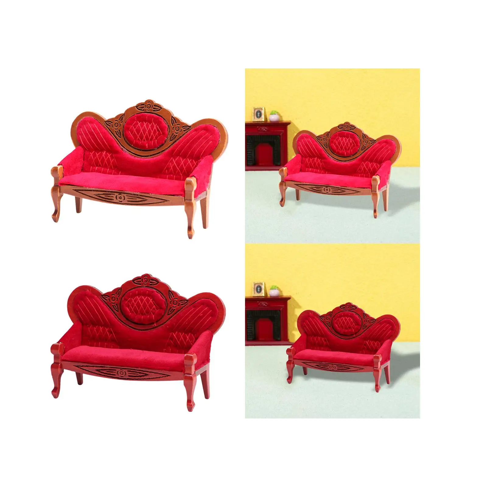 Sofa do domku dla lalek w stylu retro wiktoriańskim, mebel do domku dla lalek, skala 1/12