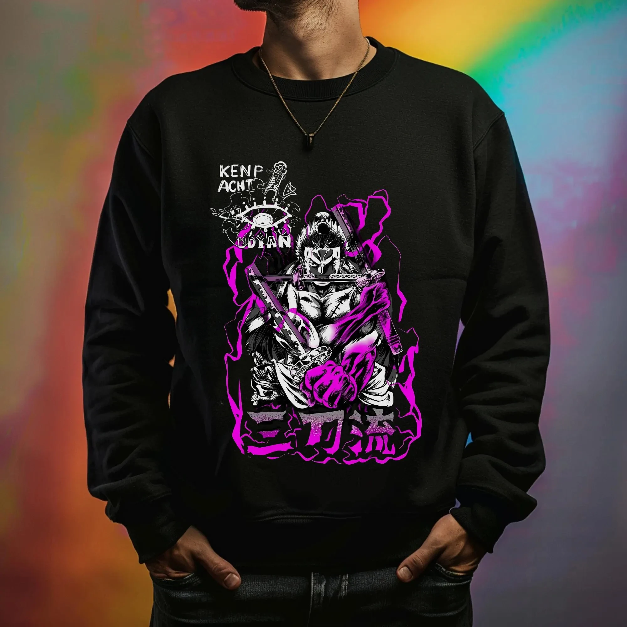 Zoro One Piece Anime Sweatshirt, Rononoa Zoro Sanoryu Samurai Manga Strohhut Pirat, Ruffy Japanischer Herren- und Damen-Hoodie
