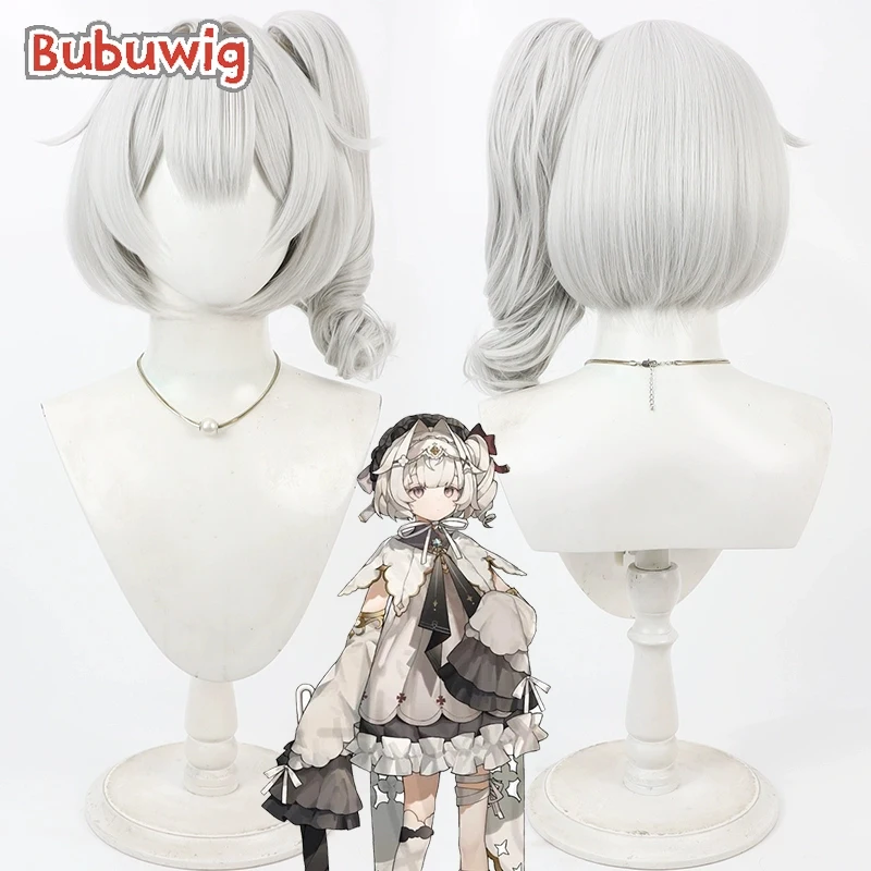 

Bubuwig Synthetic Hair Bzou Nina Cosplay Wigs Virtual YouTuber Bzou Nina Halloween 40cm Silver White Ponytail Wig Heat Resistant