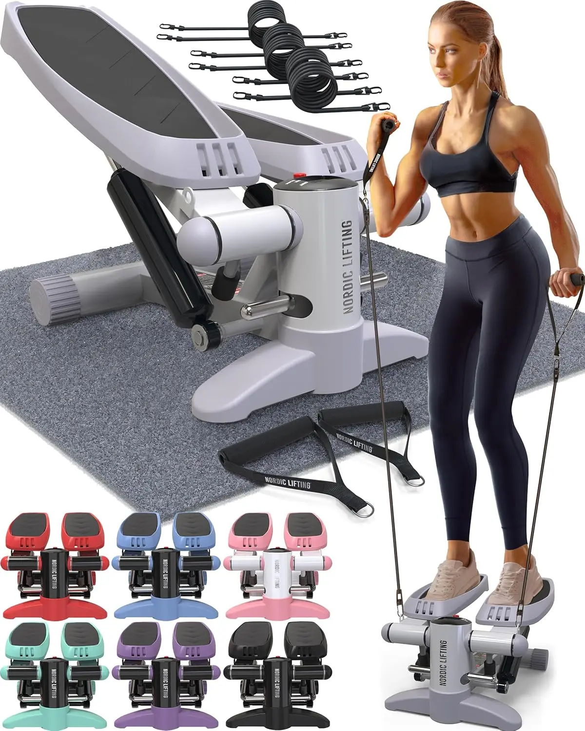 

Lifting Mini Stepper & Stair Climber Machine - w/Resistance Bands Set & Non-Slip Foot Pads - Durable Construction with 33