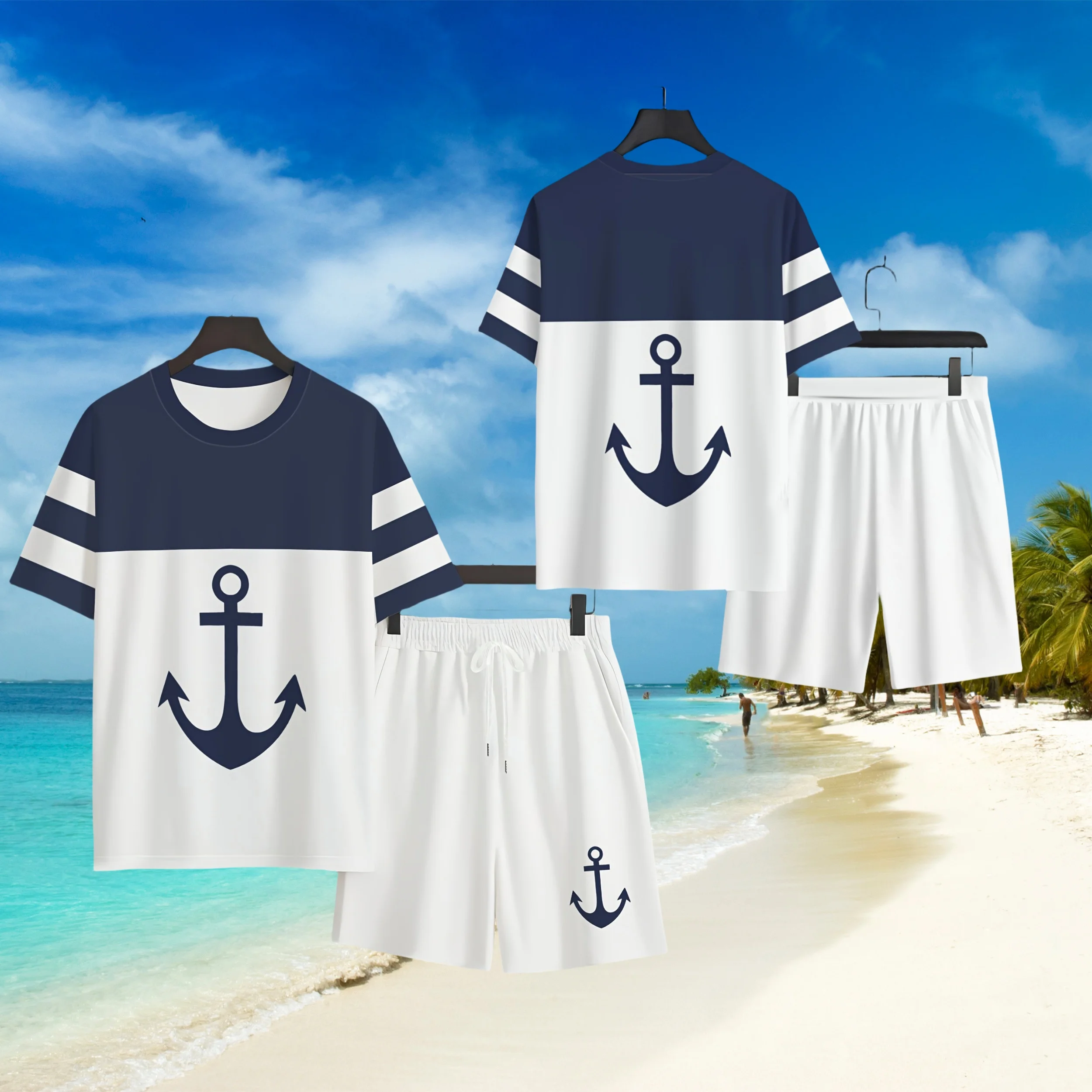 

2025 Latest Hot T-shirt Set 3D Vacation Style Trendy Various Elements Fashionable Street Men's Set Summer Top Shorts Breathable