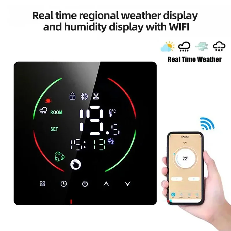 

3A Smart Water Heating Thermostat Wall-Mounted Boiler Thermostat with HumidityWeather Display for Water Heating Boilers