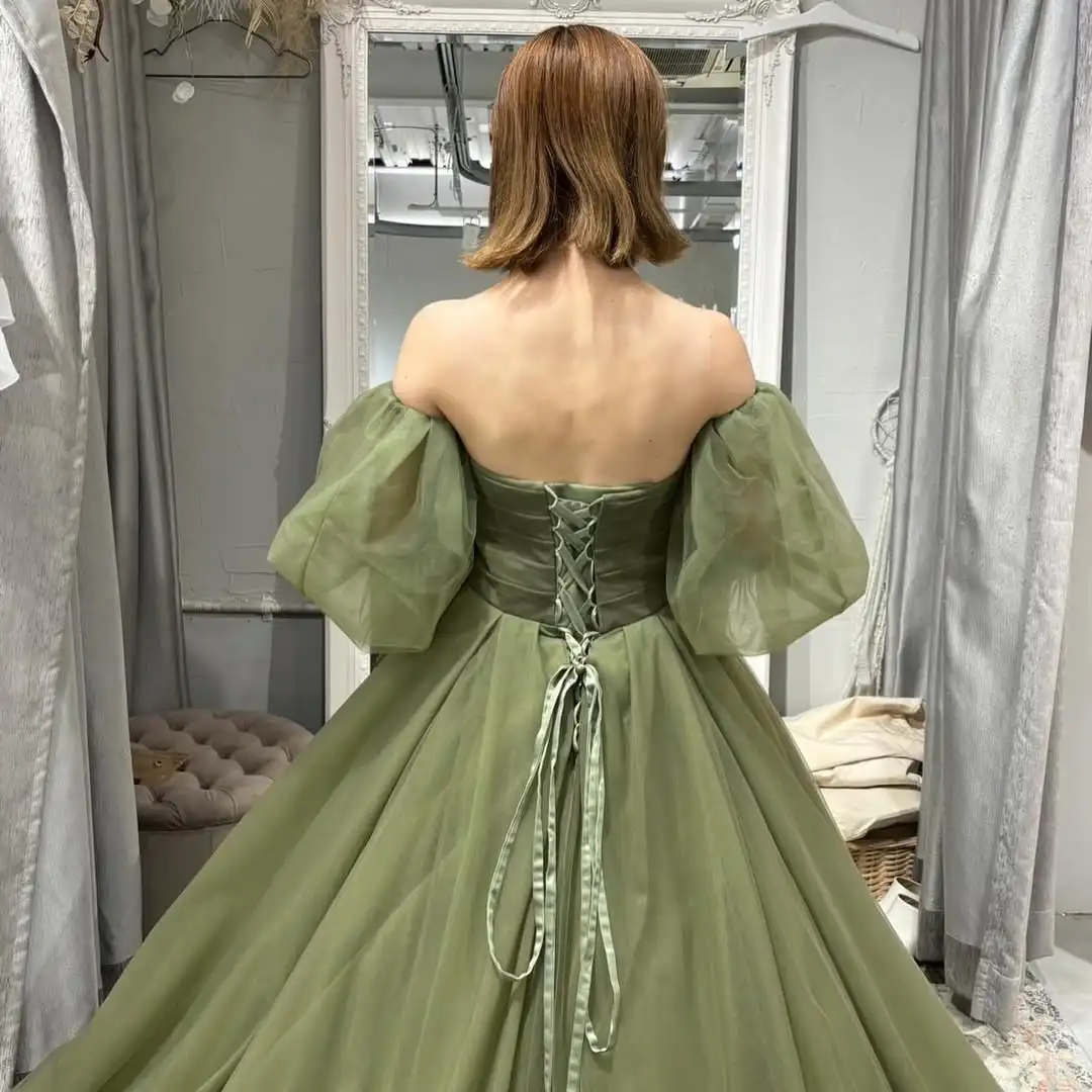 Sondr Forest Green Wedding Dresses Customized Sweetheart Strapless Puff Sleeves Bridal Gown Corset Wedding Snap Dresses 2025