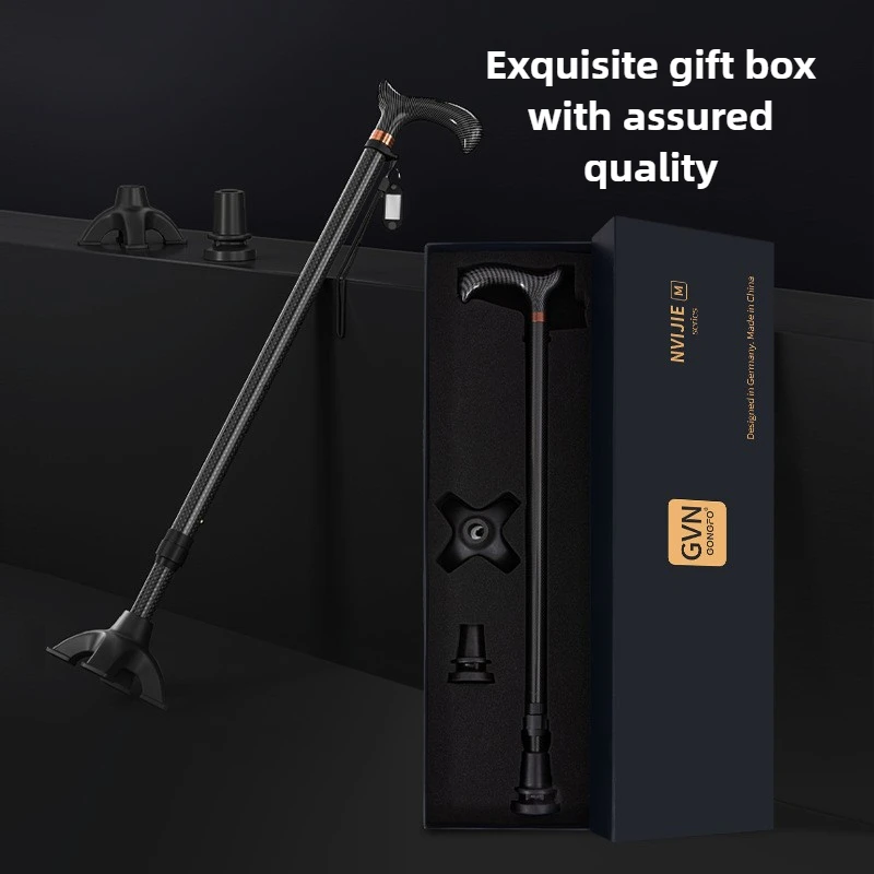 

Premium Carbon Fiber Walking Cane for Elderly Quad Cane Anti Slip Adjustable Lightweight Mobility Aid Crutch Support