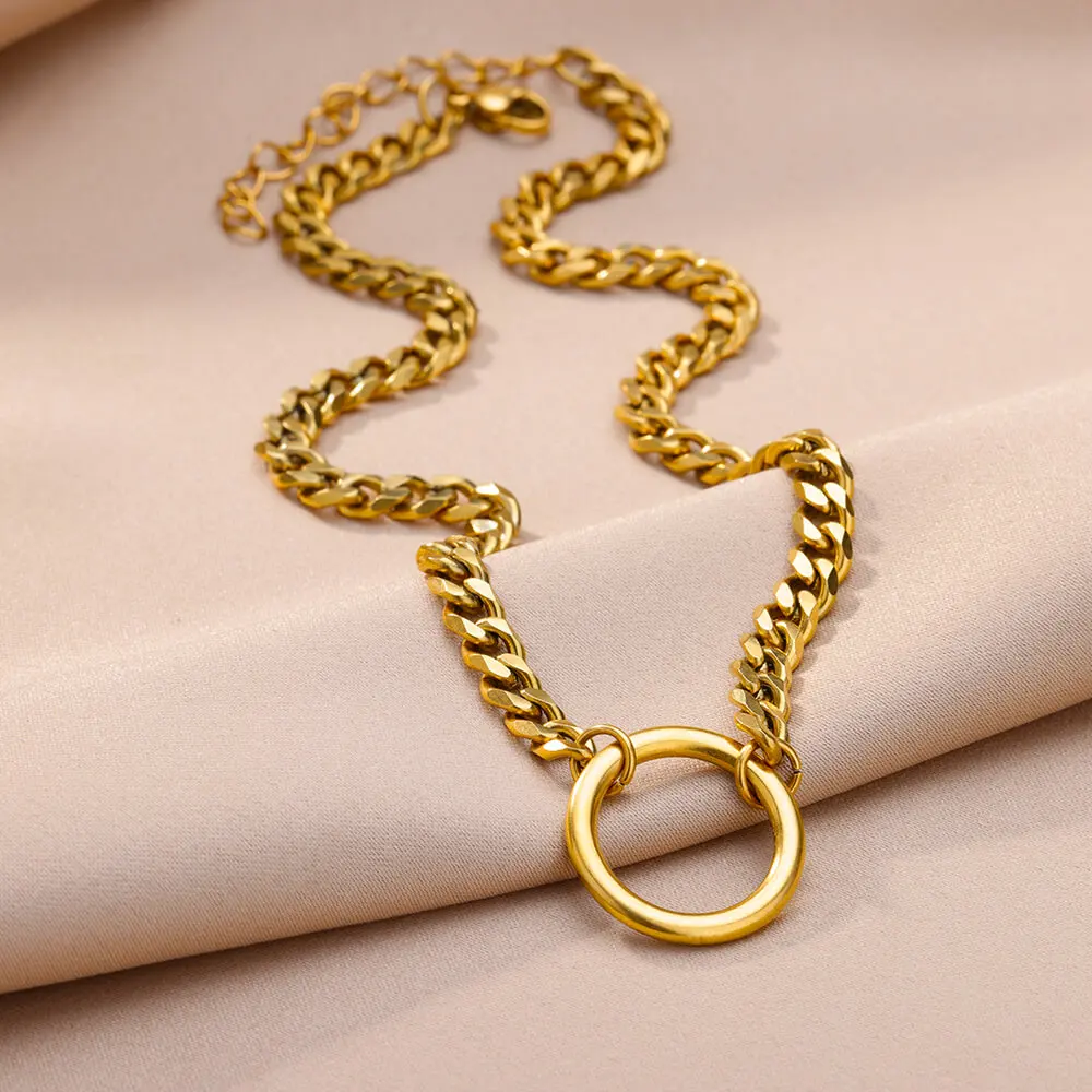 Round Geometric Pendant Necklace for Women Stainelss Steel Simple Gold Color Rhombus Necklaces Charm Waterproof Trendy Jewelry