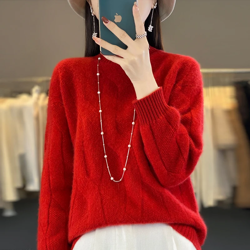 Women\'s pullovers fall/winter high-quality soft 100% merino wool sweater with half high neck and thick cashmere sweater top