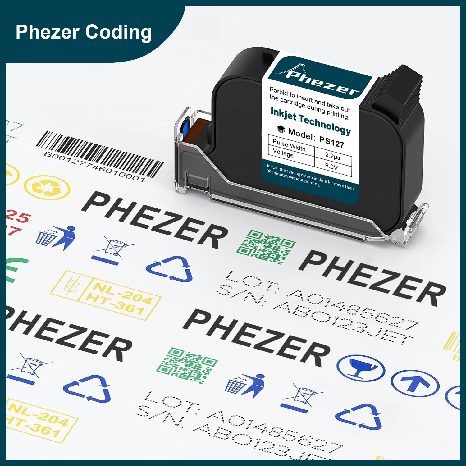 Phezer 12.7mm Red/Blue/White/Yellow/Green/Black Color Ink Cartridge Handheld Inkjet Printer Original Ink Cartridge High Adhesion