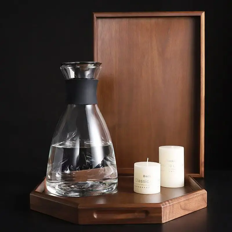 Black Walnut Wood Octagonal Tray Solid Wood Tea Tray  Coffee Cup Fruit Snack Plate Hotel Restaurant Food Storage Wooden Tray