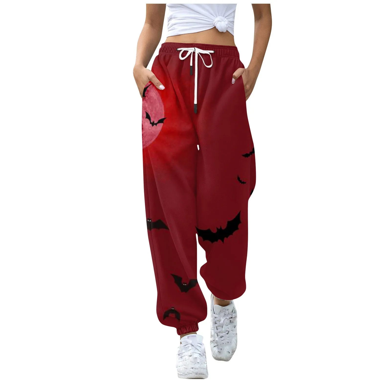 

Womens Fashion Halloween Printed Casual Drawstring Elasticated Waist Drawstring Pants Trousers Cotton Linen Oversize Sweatpants