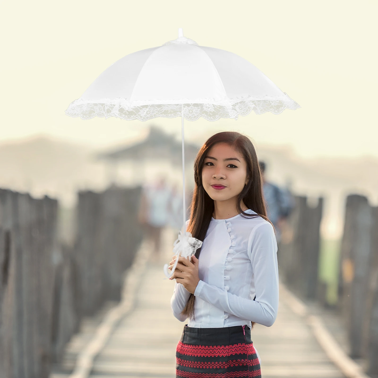

Little Girl Children's Lace Umbrella Miss Ruffle Satin Wedding White Decorative