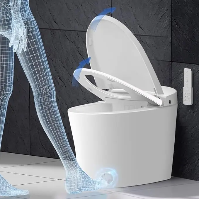 Smart Toilet Bidet with Tank,Auto Open Close,Heated seat,Dual Auto Flush, Foot Sensor Operation,LED Display,Modern Elongated