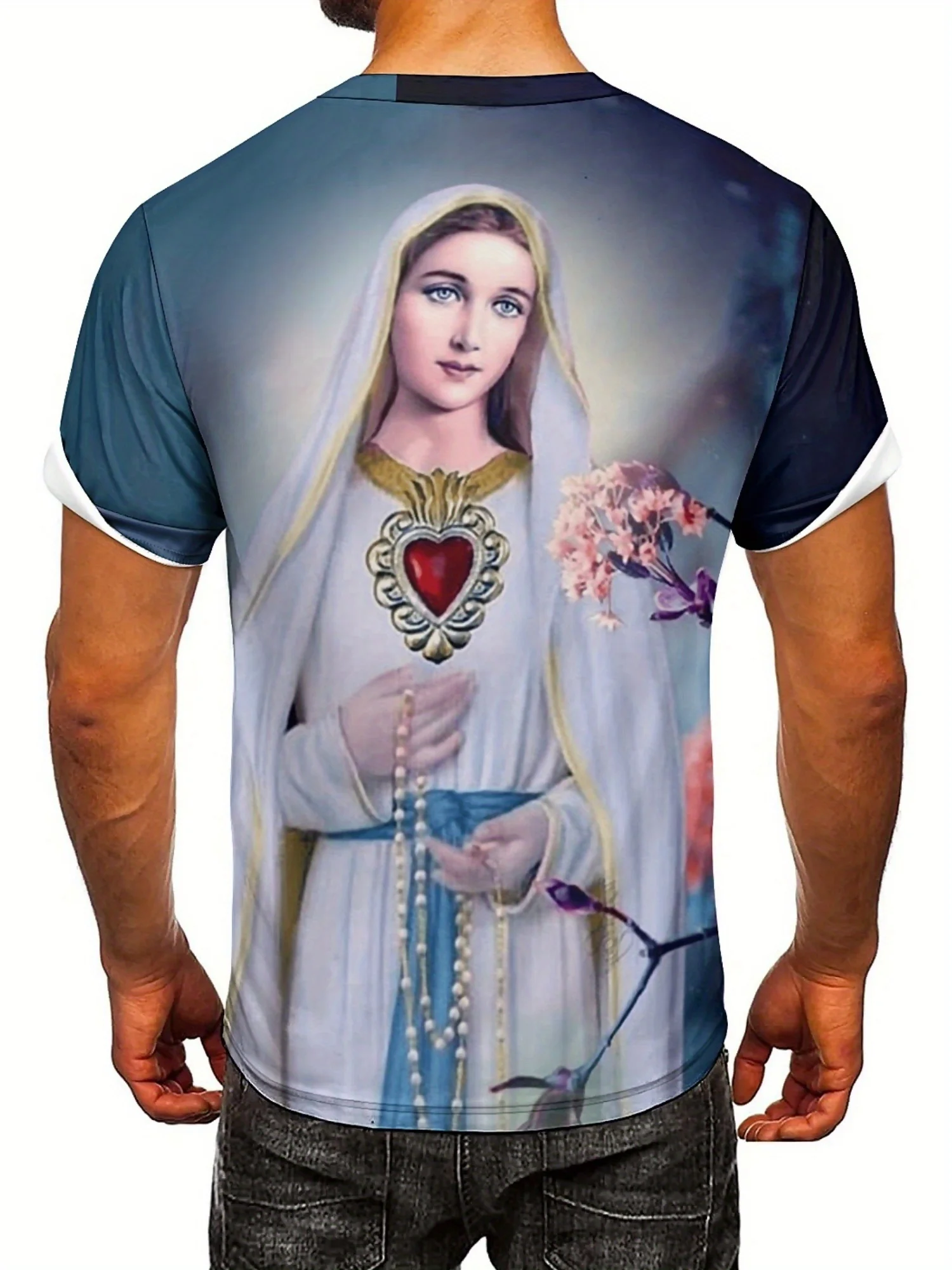 ثلاثية الأبعاد طباعة يسوع تي شيرت الرجال الصيف مثير ثلاثية الأبعاد طباعة الدينية تي شيرت البوليستر متماسكة الجولة الرقبة قصيرة الأكمام المحملة