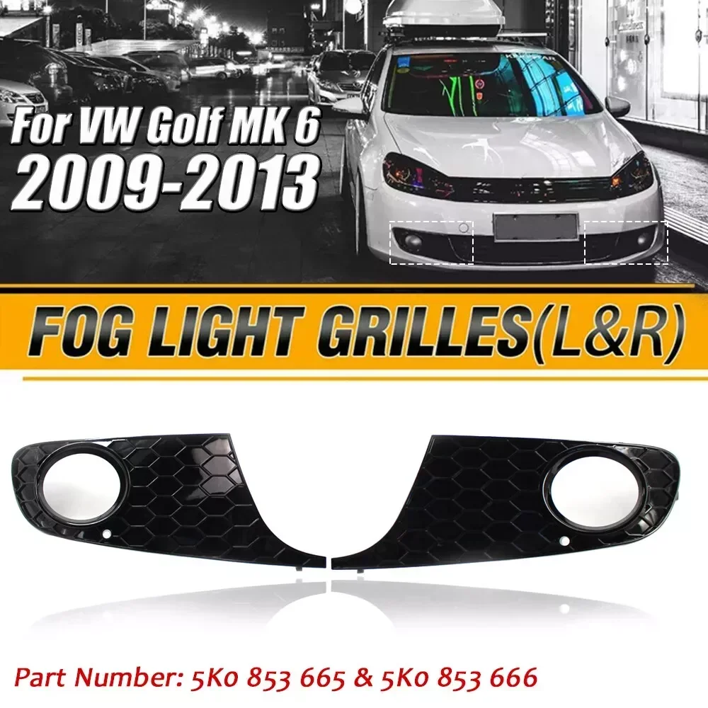 2Pcs Left&Right Balck Honeycomb Front Bumper Fog Light Grill Cover OEM 5K0853665 5K0853666 For VW MK6 Golf/Jetta Wagon 09-13