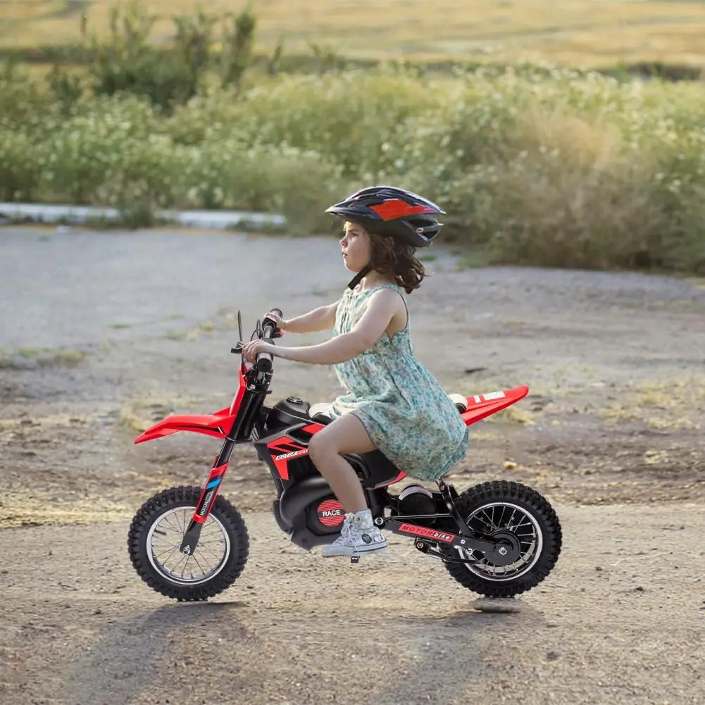24V Kids Electric Ride Motorcycle with Leather Seat Inflatable Wheel Off Road Toy Car Birthday Gift for Boys And Girls 5-10 Years Old 250W Motor 13.6MPH Fast Speed