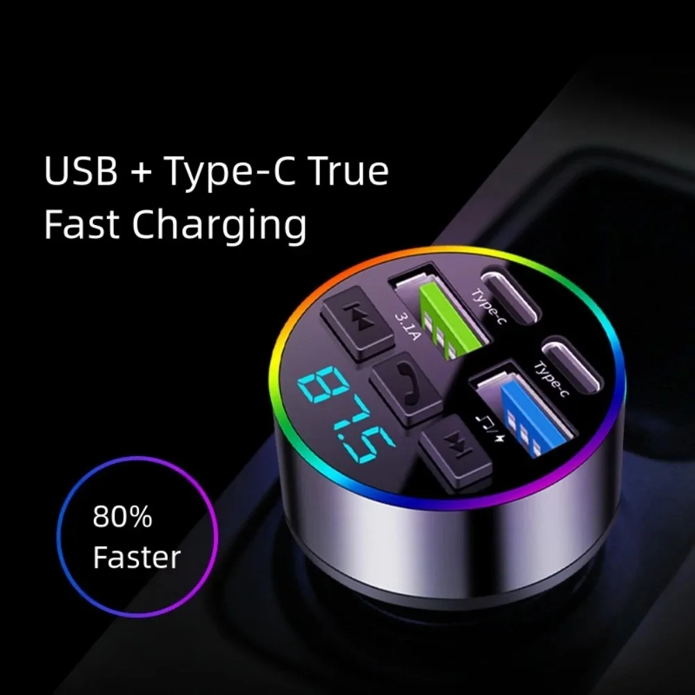 Digitalanzeige Zigarettenanzünder Autoladegerät Dual USB Typ C Multifunktionaler Bluetooth FM Sender Empfänger MP3-Player – Detail 2