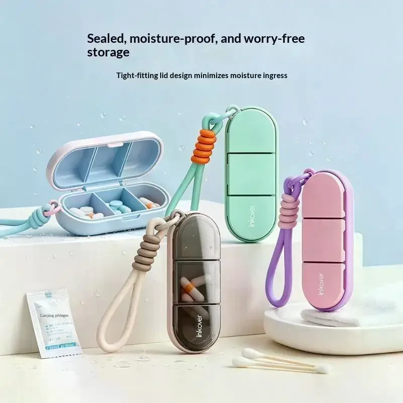 /Kuz/Portable Colorful 3 Spaces Medicine Case Health Care Container Pill Box Splitters Travel Pill Box Tiny Box Easy To Carry