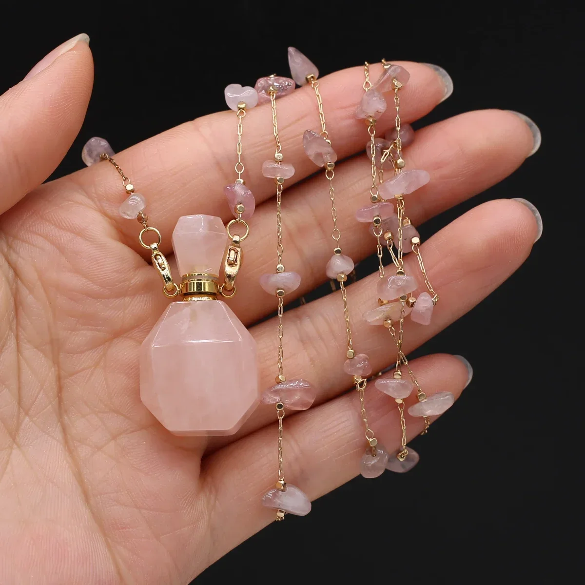 Natural Amethysts Gravel Chain Necklace Charms Natural Stone Perfume Bottle Necklace for Women Jewerly Essential Oil Diffusers