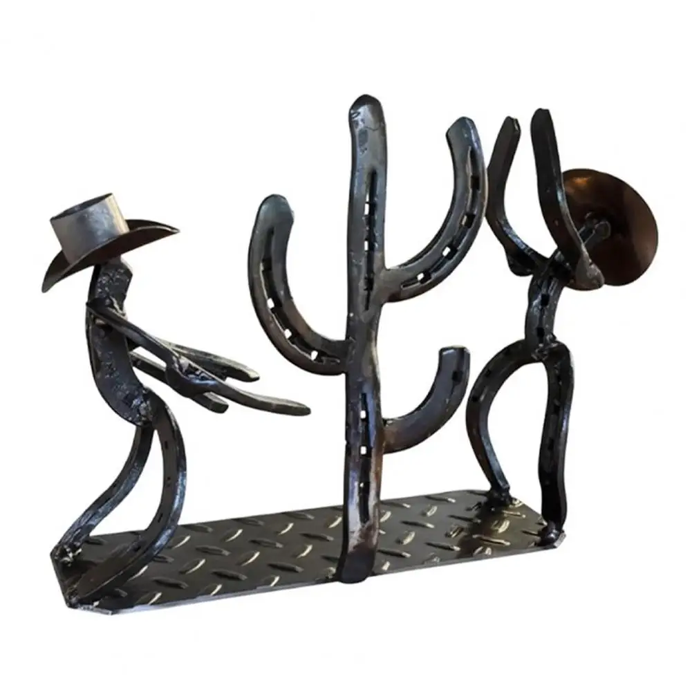 Wine Bottle Stand Western Cowboy Cactus Wine Bottle Rack with Glass Holder Rustic Tabletop Wine Stand Decorative Bar for Home