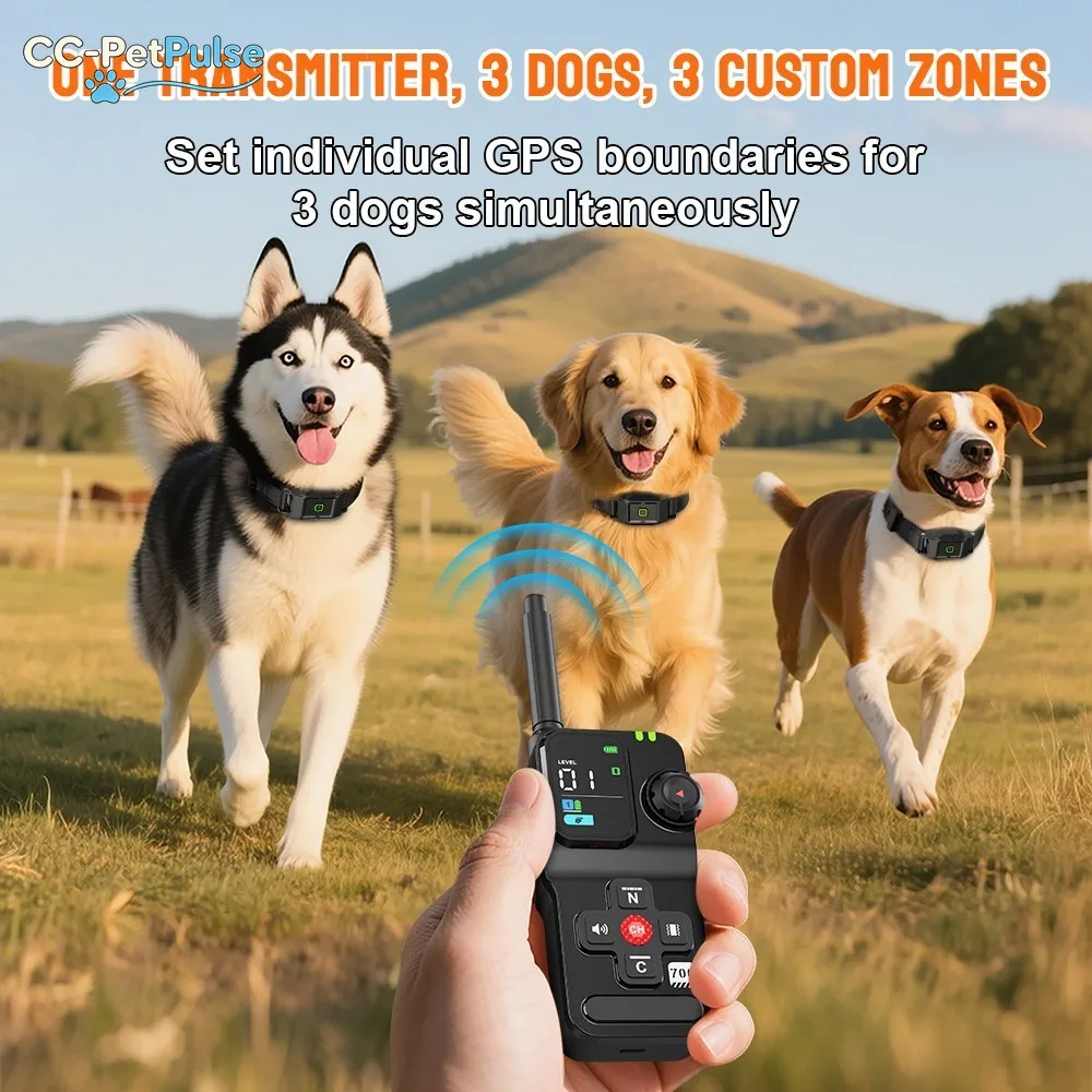 CC-PetPulse GPS Wireless Pet Fence Dog Beep Vibration Shock Training Smart Collar Wireless Electric Dog Fence For All Dogs