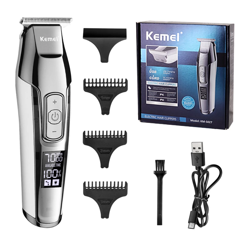 Kemei-5027 alat cukur rambut pria, pencukur jenggot profesional LED kecepatan dapat diatur, pisau cukur KM-5027 elektrik