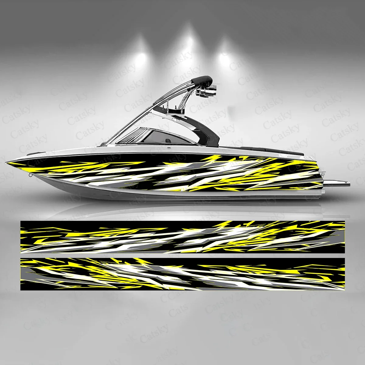 

Yellow Lightning Stripe Boat Sticker Fashion Custom Fish Boat-Sticker Vinyl Waterproof Boat Wrap Graphic Boat Wrap Decal