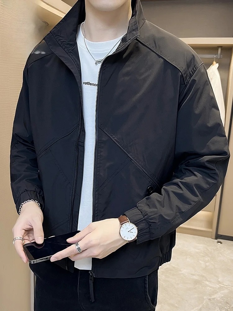 

Men's Casual Jaet Loose Fit Zipper Decorated Stand Collar Long Sve Windproof Youthful Sle Faionable Outerwear