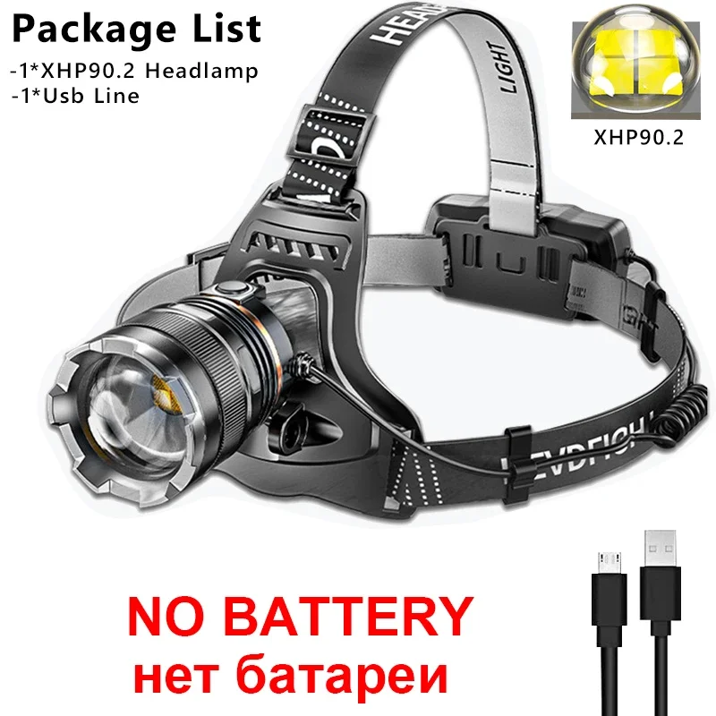XHP90.2 Super Leistungsstarke Stirnlampe Wiederaufladbare Kopf Taschenlampe High Power Kopf Lampe 1000 Meter Scheinwerfer 2*18650 Angeln Laterne