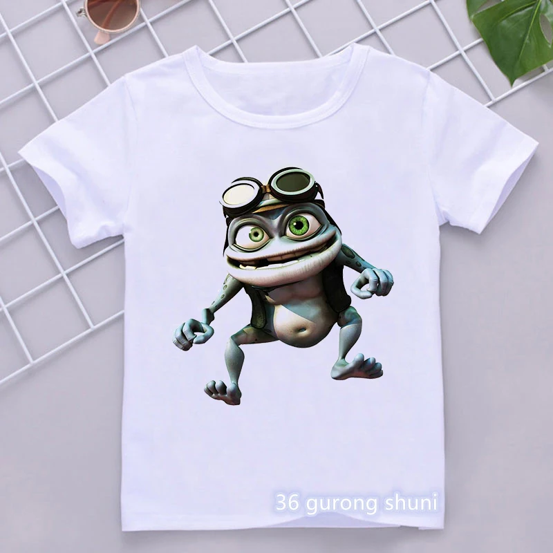 T-Shirt Blanc à Manches Courtes pour Garçon, Vêtement de Style Hip Hop, Imprimé de Dessin Animé Grenouille Elin, Livraison Directe