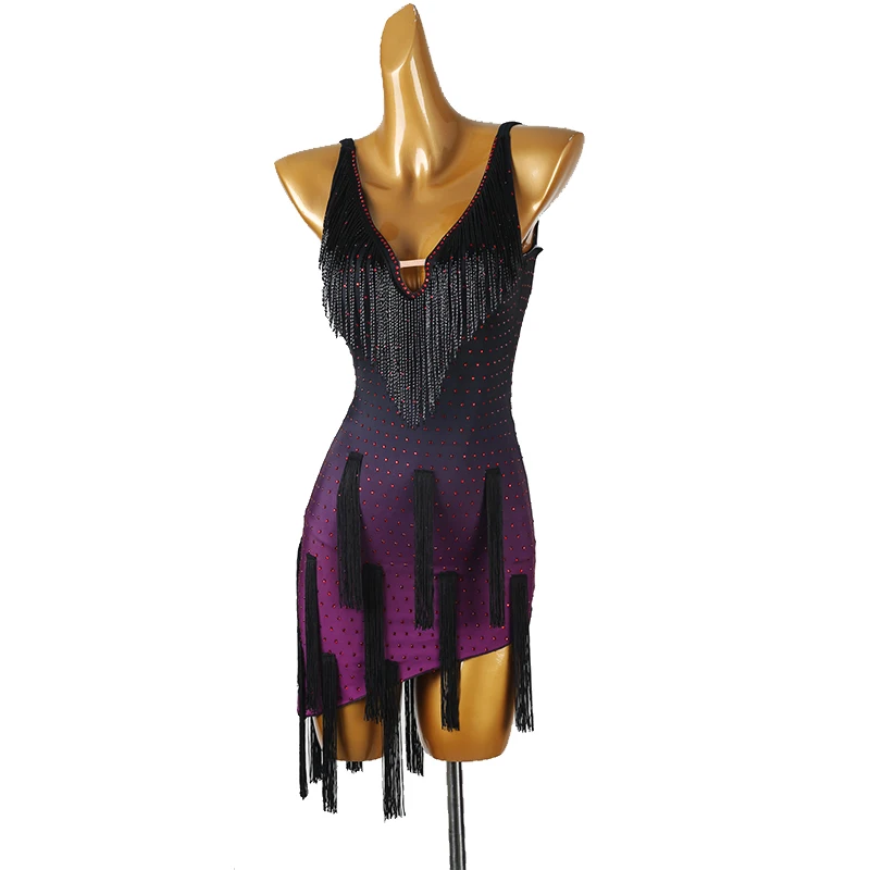 High End Latin Dans Jurk Competitie Prestaties Outfit Art Examen Grade Fringe Rok Professioneel Bloemenkostuum Nieuwe LQ496