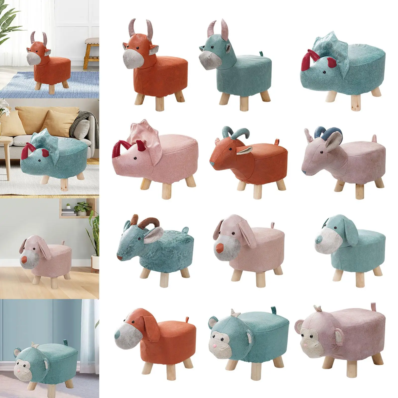 Footrest Ottoman Cartoon Animal Footstool for Porch, Bedroom, Living Room