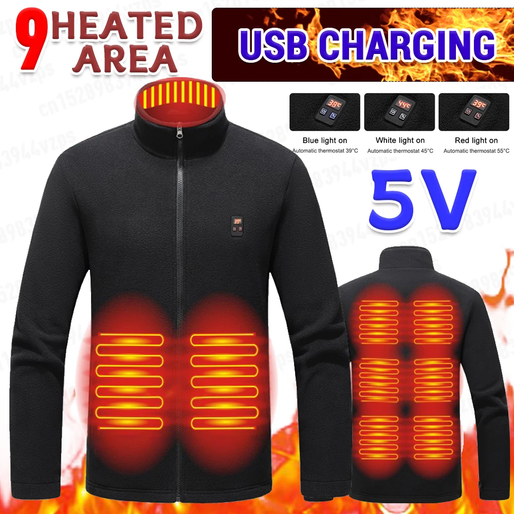 Heater Jacket Men Electric Jacket Heated Clothes 9 Heated Area Rechargeable Heating Jacket Waterproof Thermal Men's Jacket