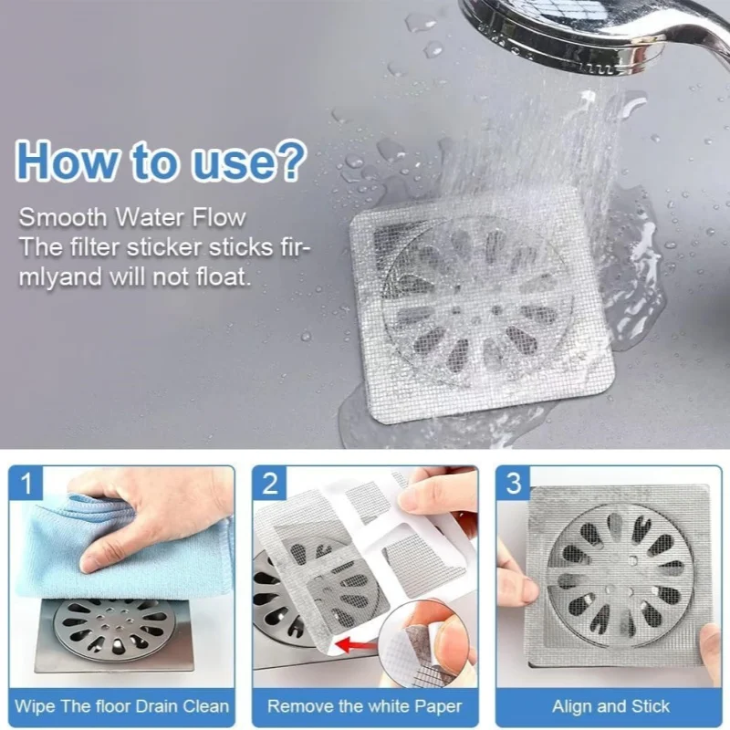 10pcs Disposable shower drain cover hair filter, bathroom, bathtub, laundry sink anti-blocking anti-mosquito floor drain sticker
