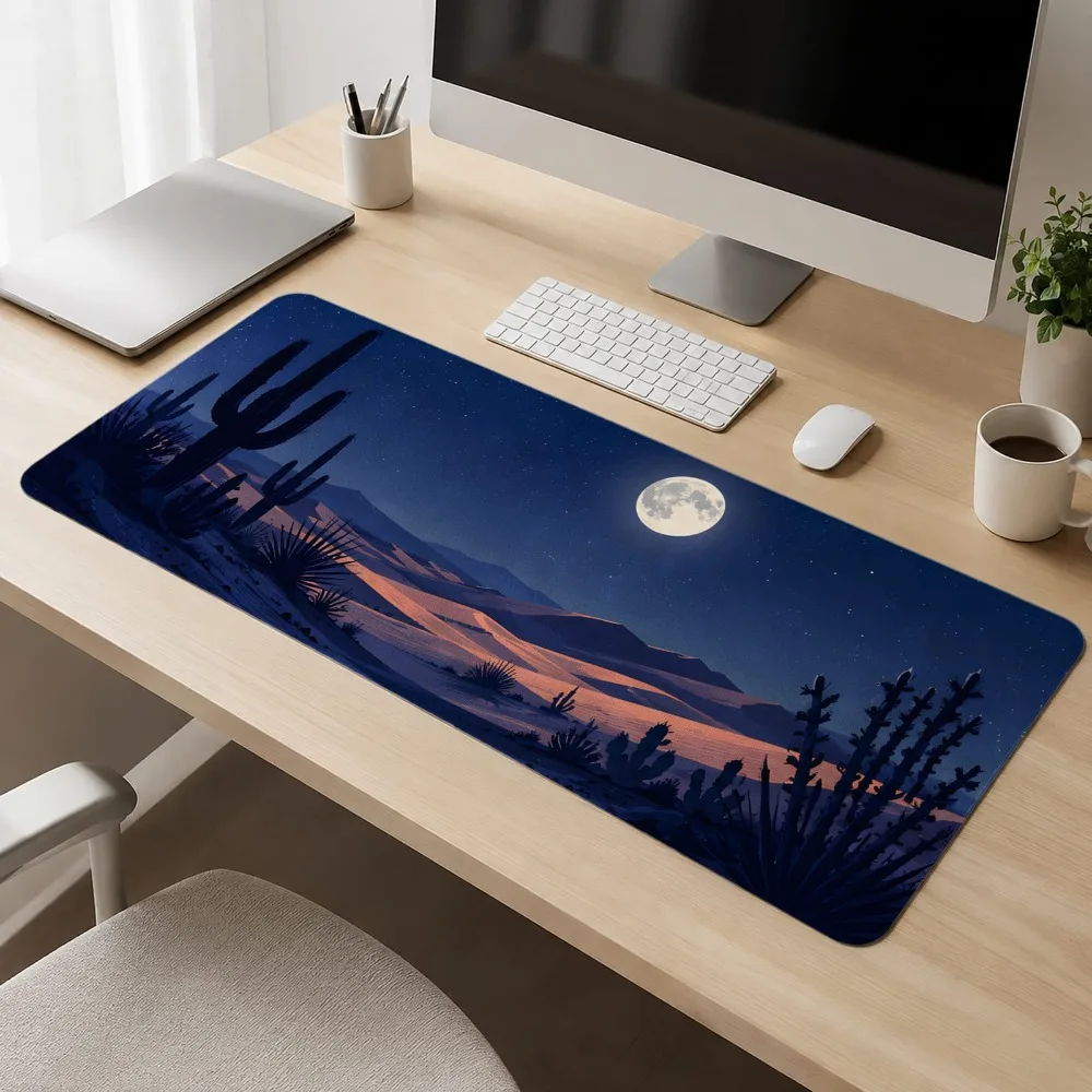 Game mouse pad, moonlight desert scenery, anti-slip base layer, suitable for desks and study tables, a perfect complement