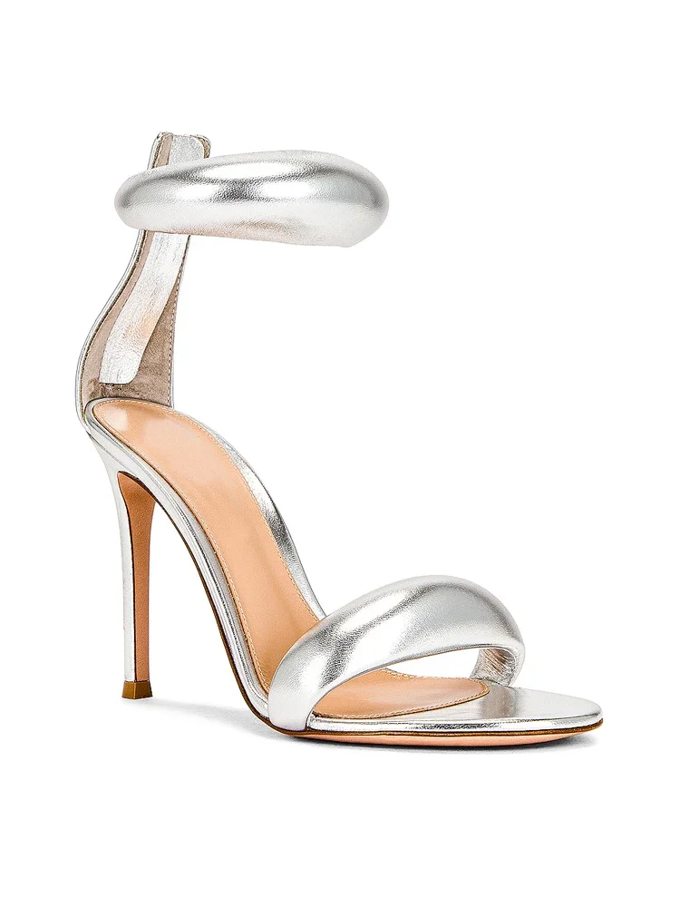 Sandálias de couro genuíno ouro Open Toe para mulheres, salto alto, salto fino, 1 linha, moda 3D, verão, novo