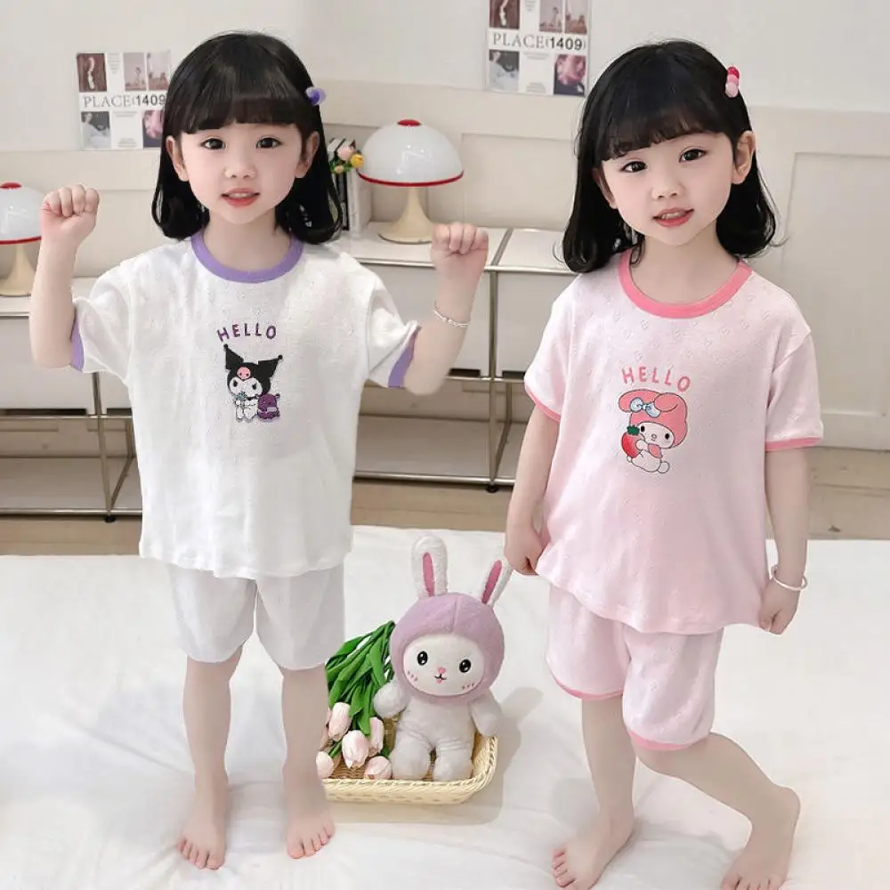 

Пижама для девочек с героями аниме Sanrio My Melody, одежда для сна с героями мультфильмов My Melody, милые шорты с коротким рукавом, Летний Тонкий костюм