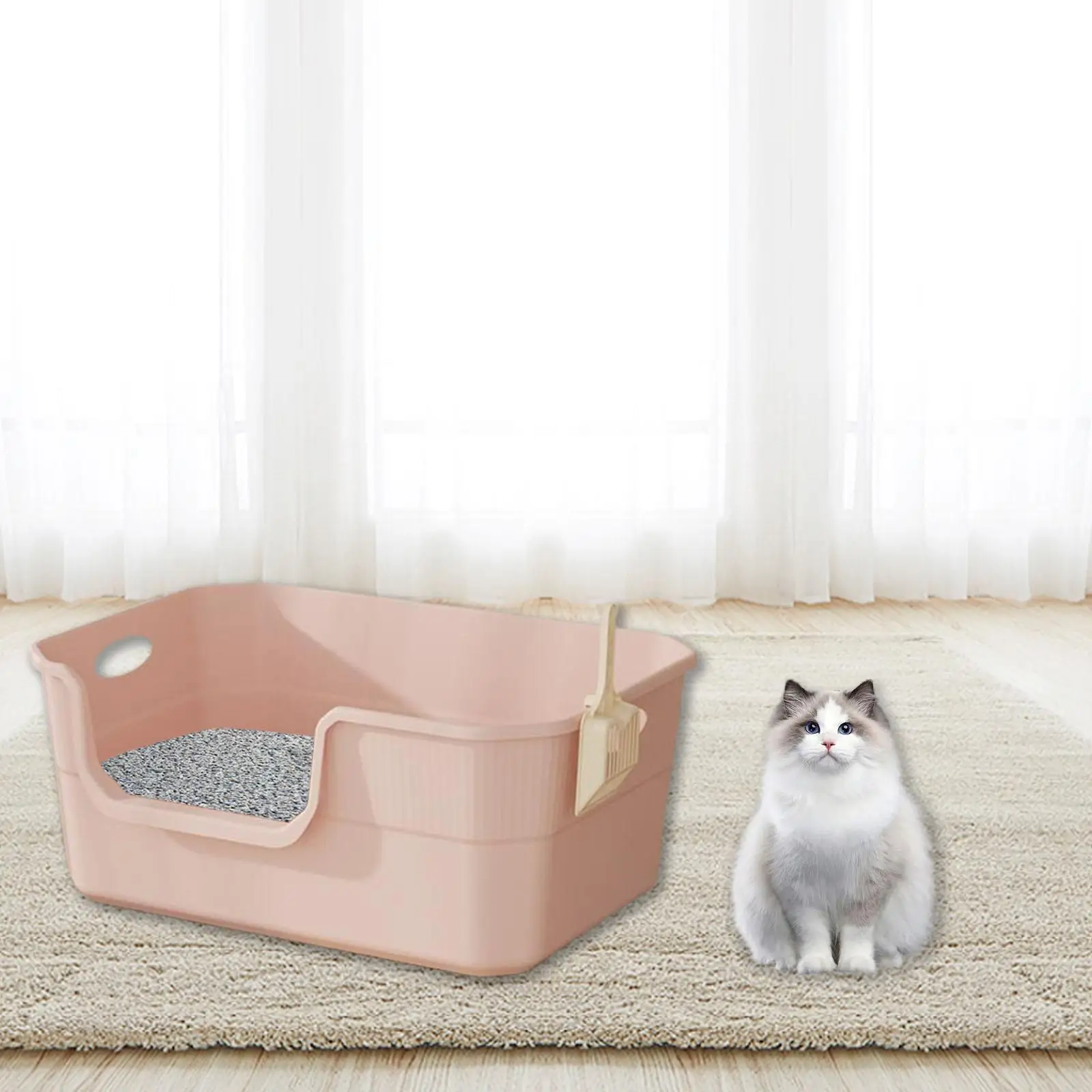 Open Top Pet Litter Box Sifting Litter Basin Anti Splashing Pet Supplies Portable for Small and Large Cats Cat Toilet Sandbox