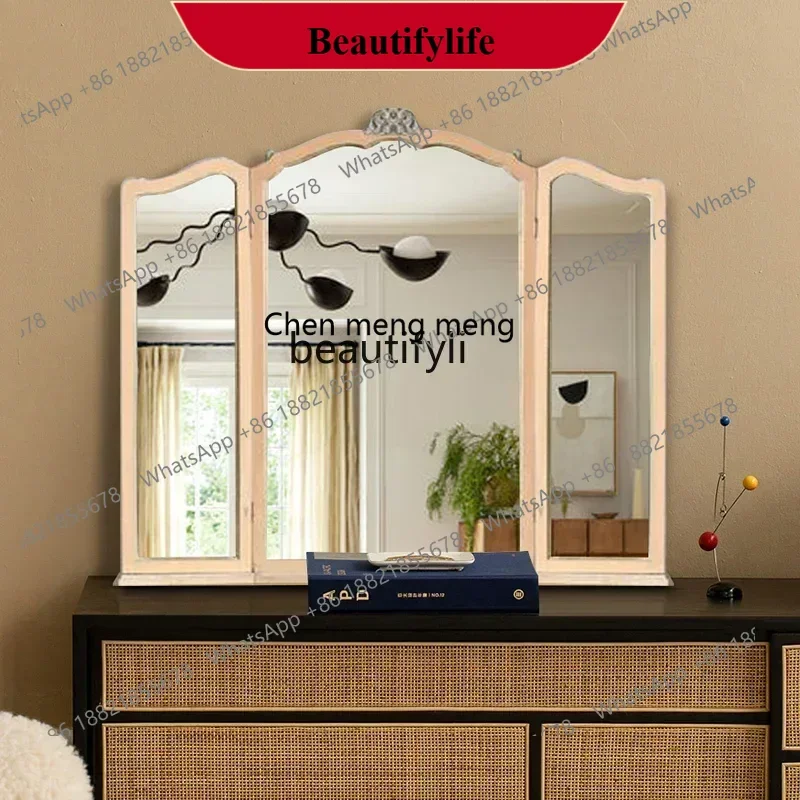 

D178 French folding three-sided mirror, vintage fireplace wall hanging, art decoration mirror, bathroom mirror