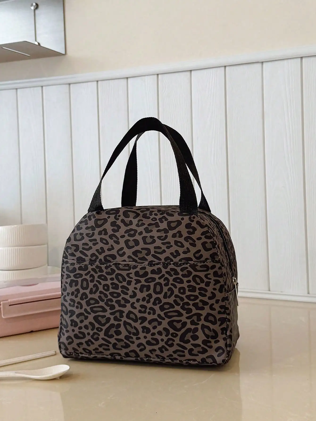 Portable Lunch Bag, Thermal Lunch Box, Bento Bag, Dinner Insulated Bag, Thickened Cute Lunch Fruit Bag For Students, Pink Leopard Print & Floral Lunch Bag, Women Insulated Cooler Bag, Autumn/Winter Fashion Leopard Print Women Wallet sg2407226902637305