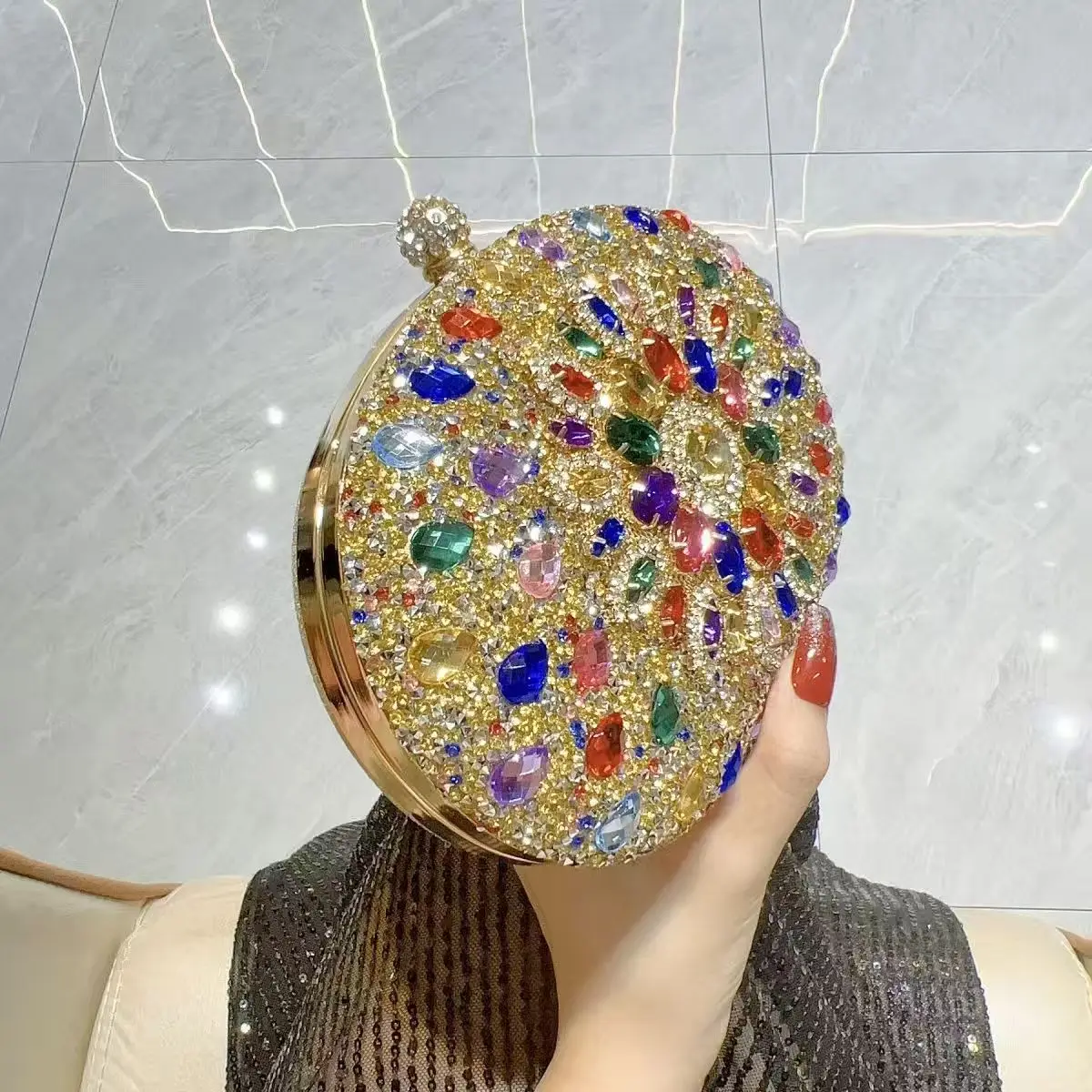 Elegante Goldene Strass-Abendtasche für Damen Hochzeit Braut Party Handtasche Luxus Vollständig mit Diamanten Besetzte Designer-Kristalltasche – Detail 4