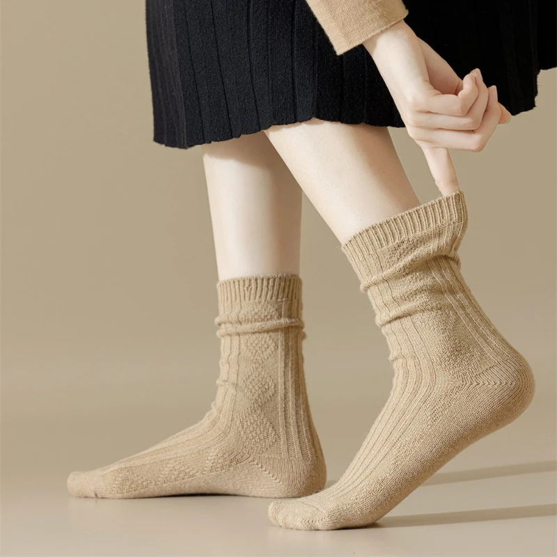 

New Cashmere Socks Women's Winter Thicken Warm Black White Pack Set Thermal Japanese Fashion Solid Color