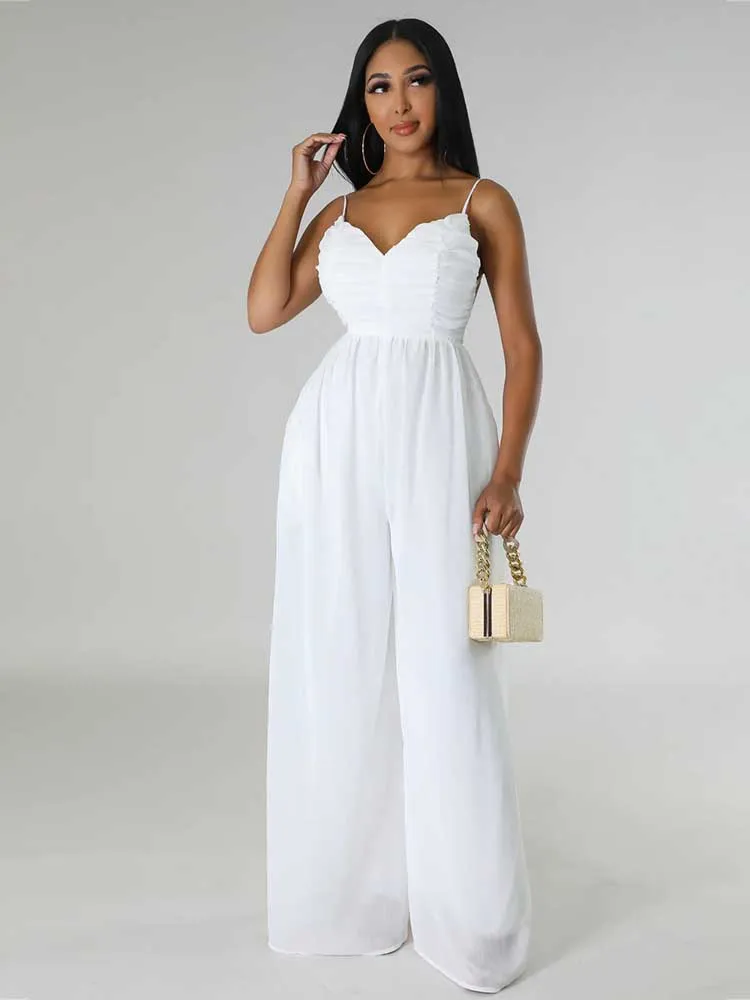 Elegante jumpsuit voor dames, mouwloos, los, casual zomer, damesjumpsuit met broek, V-hals, dunne riem, eendelige jumpsuit