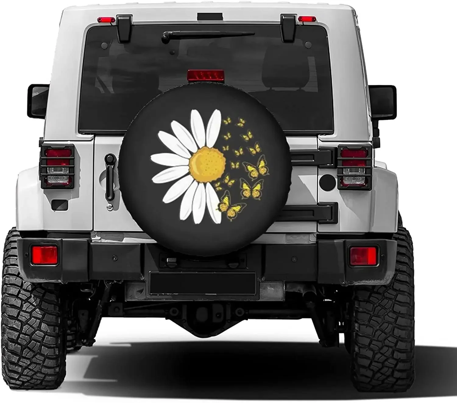 Sunflower Daisy Butterfly Spare Tire Cover Polyester  Sunscreen Wheel Covers for Trailer Rv SUV Truck and Many Vehicles