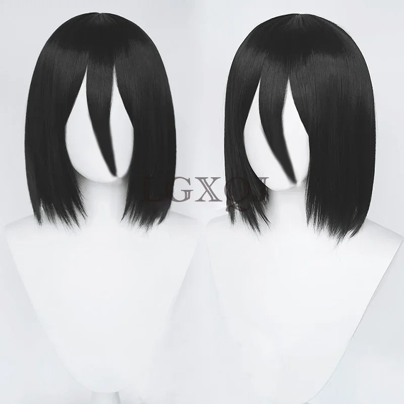 Anime Attack on Titan Mikasa Ackerman Cosplay Wig 35cm Short Bobo Black Cosplay Anime Cosplay Wig Heat Resistant Wigs + Wig Cap