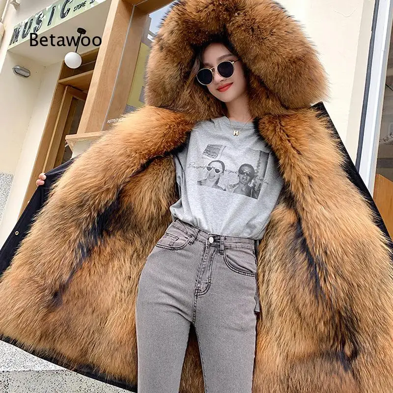 Women Parka Coat With Detachable Liner Faux Fur Integrated Design Long Style Outerwear For Daily Wear And Cold Weather Protecti