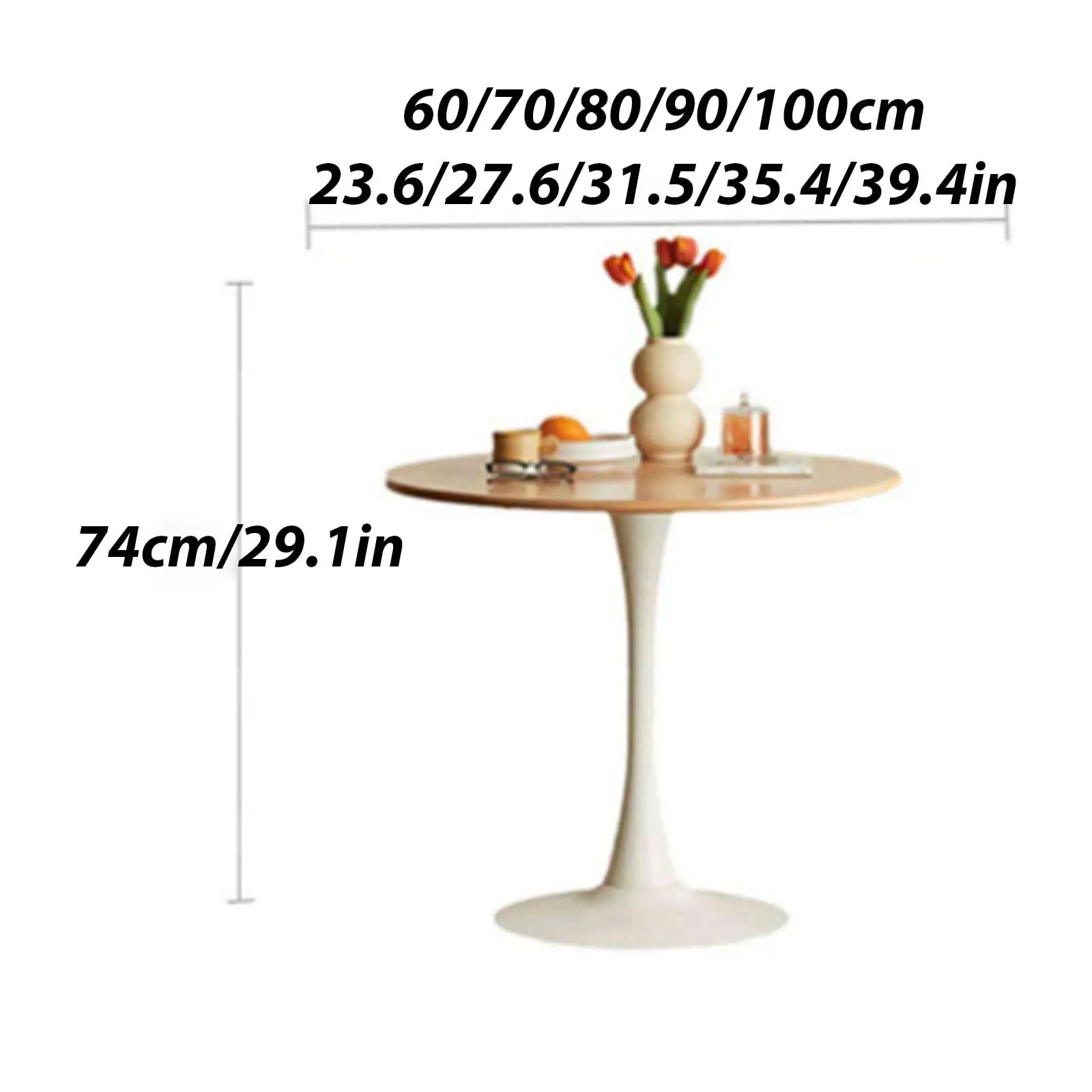Mid-Century Modern Small Dining Table, Round Seating 4 People, Features a Sturdy Metal Base, Suitable for Kitchens
