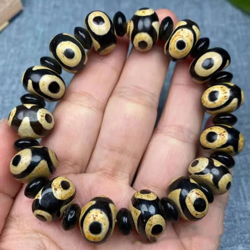 Natural Tibetan Agate Yellow Three Eye Abacus Beads Bracelet, Men's and Women's Style Versatile Bracelets