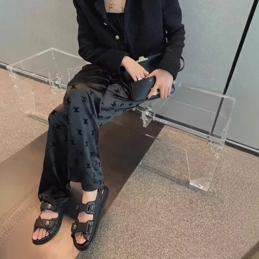 صيف جديد نمط المرأة بنطال ذو قصة أرجل واسعة الحرير الجليد الطابق طول بنطلون مطبوعة المخملية خلات الساتان بناطيل طويلة غير رسمية #3