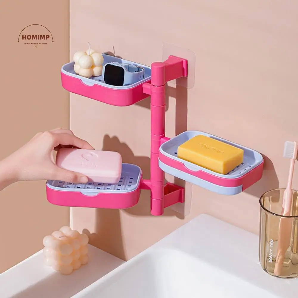 

Rustproof Dopamine Japanese Style Soap Box Plastic Waterproof Wall Mounted Soap Box Rotatable Soap Storage Rack Bathroom