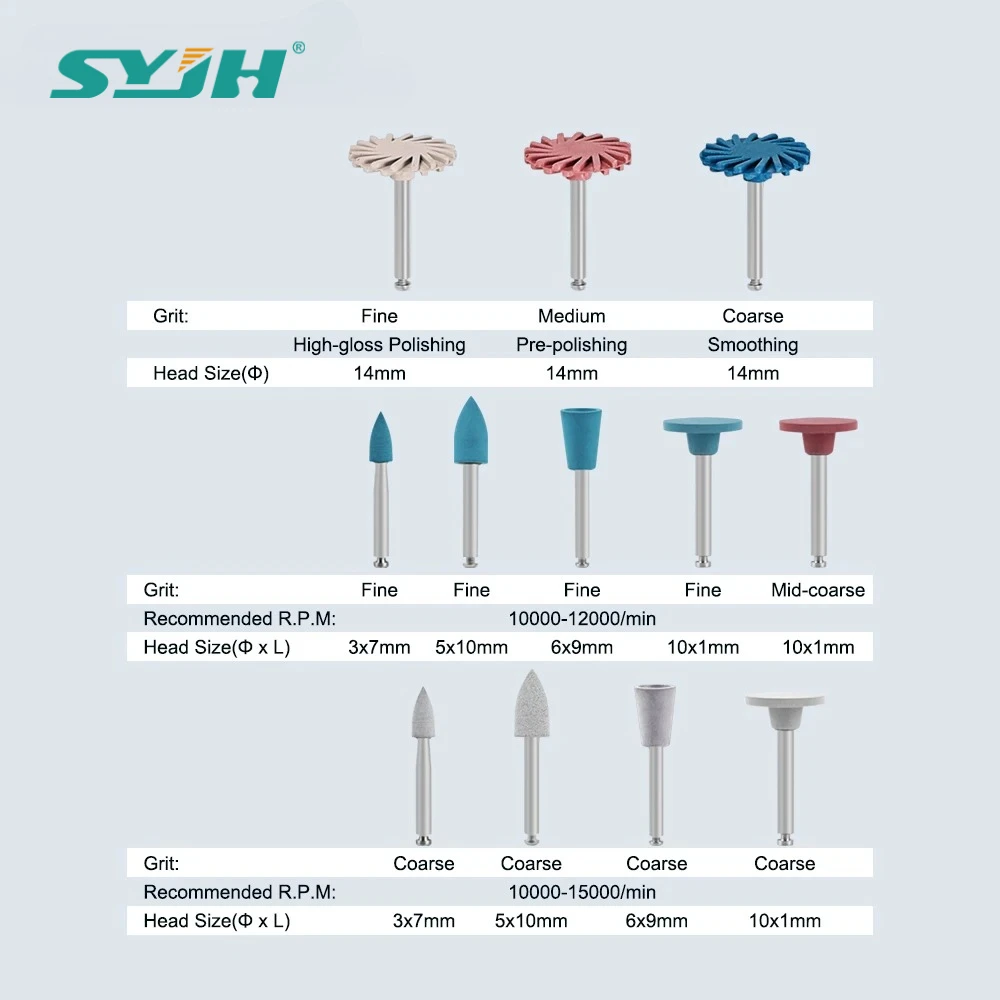 SYJH 60Pcs/5Box Dental Silicone Polishing Kit Rubber Grinding Heads RA 2.35mm Teeth Whitening Low Speed Handpiece Dentist Tool