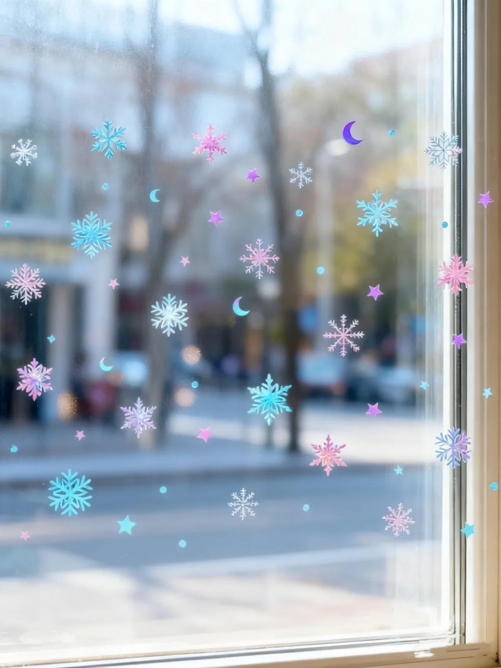 ملصقات حائط بنمط نجمة القمر ذاتية اللصق وقابلة للإزالة مثالية لتزيين مكتب النوافذ وغرفة النوم وغرفة المعيشة